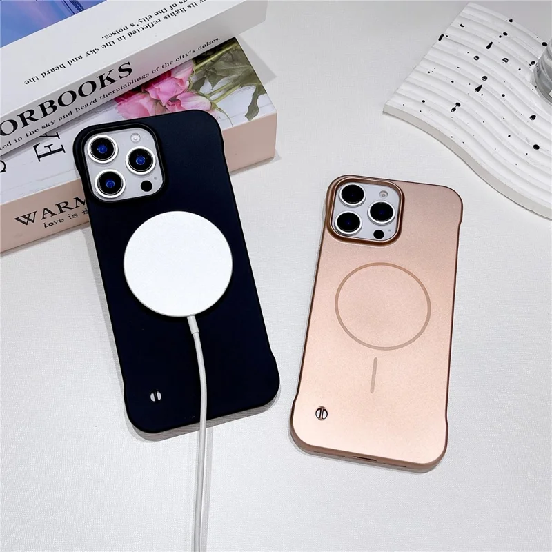 Für iPhone 16 Pro Max Magnetische Hülle Rahmenlos Harte PC Handy Rückseite Schutzhülle - Schwarz