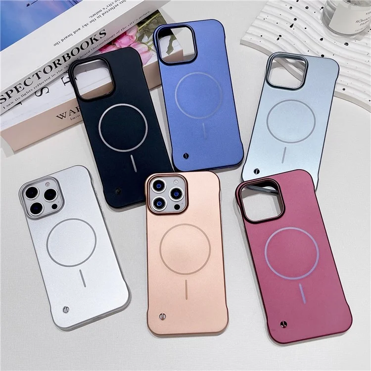 Für iPhone 16 Pro Max Magnetische Hülle Rahmenlos Harte PC Handy Rückseite Schutzhülle - Schwarz