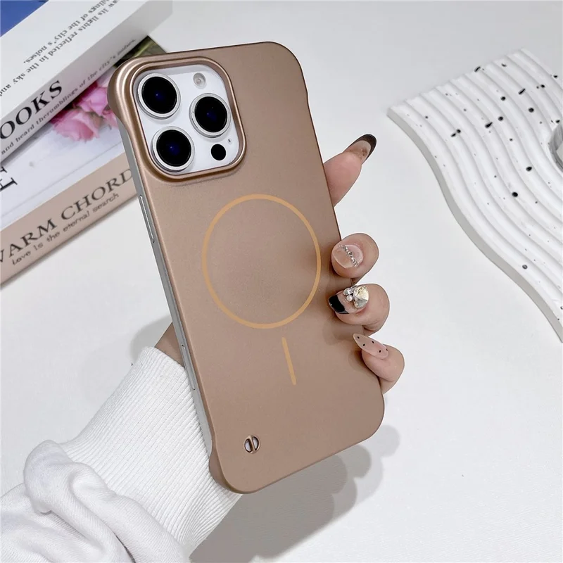 For iPhone 16 Pro Magnetic Case Borderless Hard PC Phone Back Cover - Gold