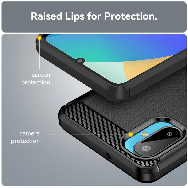 Pour Samsung Galaxy M06 5G / F06 5G Étui de Protection Téléphone Texture Fibre de Carbone Brossé - Noir