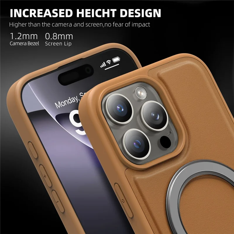 For iPhone 16 Pro Case Compatible with MagSafe TPU + PU Kickstand Phone Back Cover - Brown