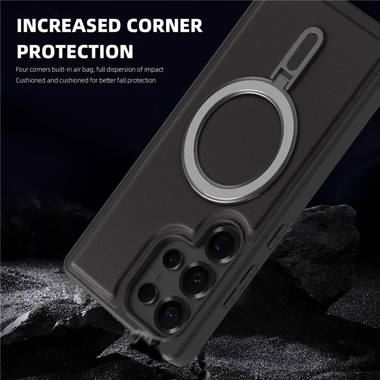 Für Samsung Galaxy S24 Ultra Hülle kompatibel mit MagSafe TPU + PU Ständer Handyhülle - Schwarz