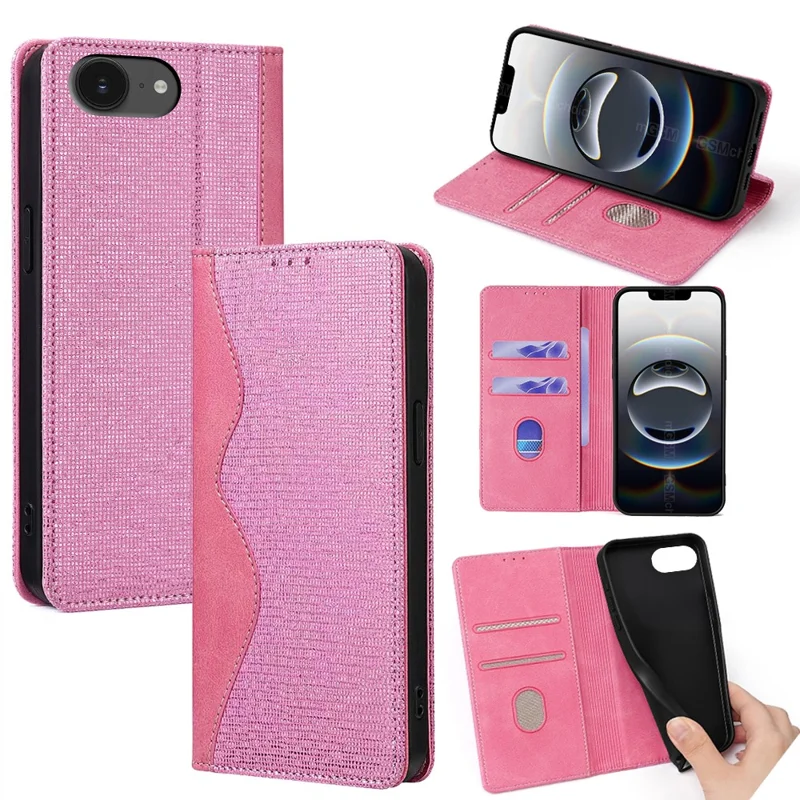 For iPhone 16e Wallet Case Wave Shape RFID Blocking PU Leather Stand Phone Cover - Pink