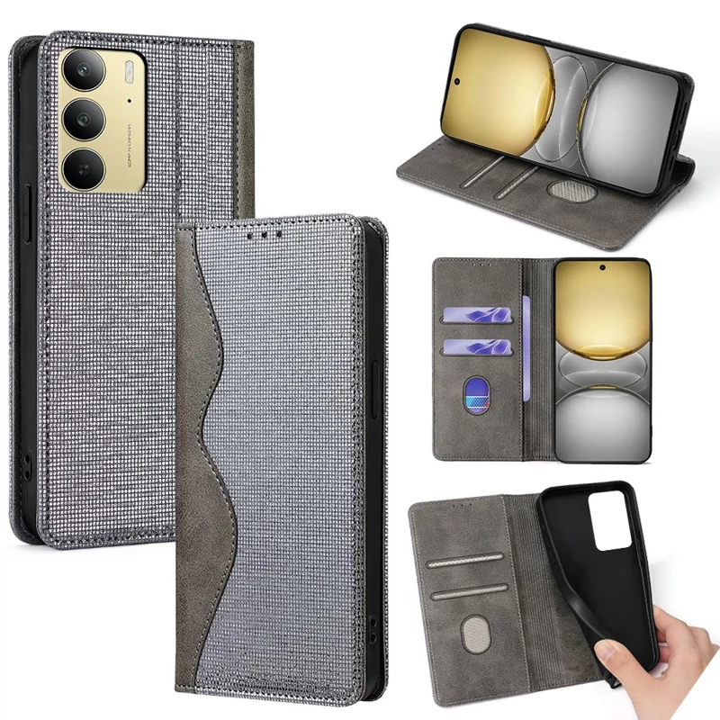 For Realme C75 4G / 14x 5G Wallet Case Wave Shape RFID Blocking PU Leather Stand Phone Cover - Grey