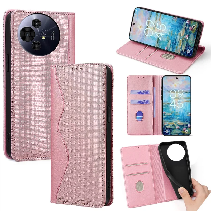 Étui Portefeuille pour TCL 50 NxtPaper 5G / 50 Pro NxtPaper 5G en Cuir PU avec Support et Motif Vague Bloquant RFID - Or Rose