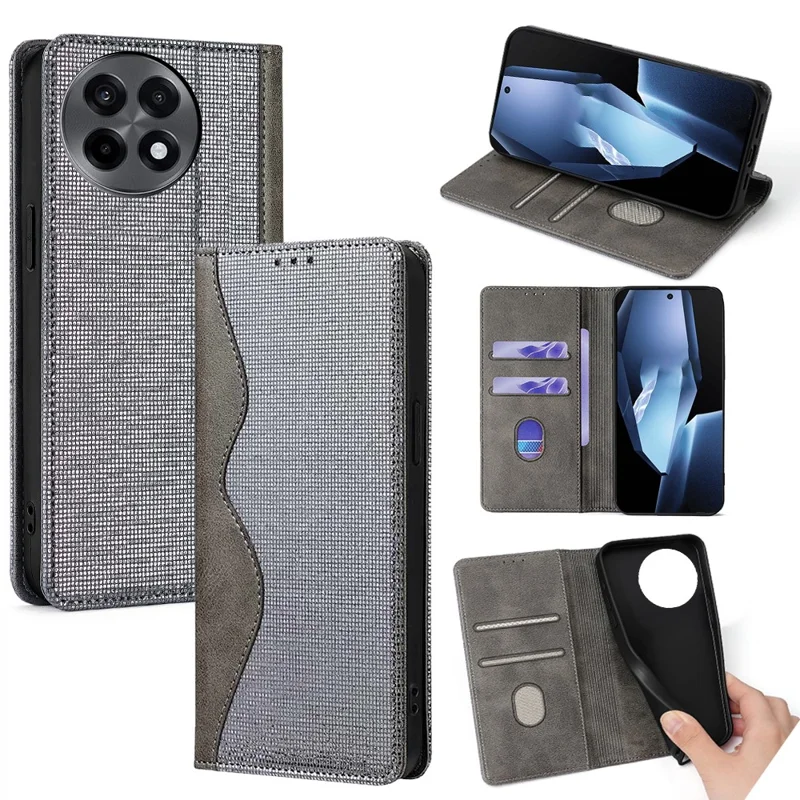 Wallethoes voor OnePlus Ace 5 5G / 5 Pro 5G met golfpatroon, RFID-blokkering, PU-leer, standaardhoes - Grijs