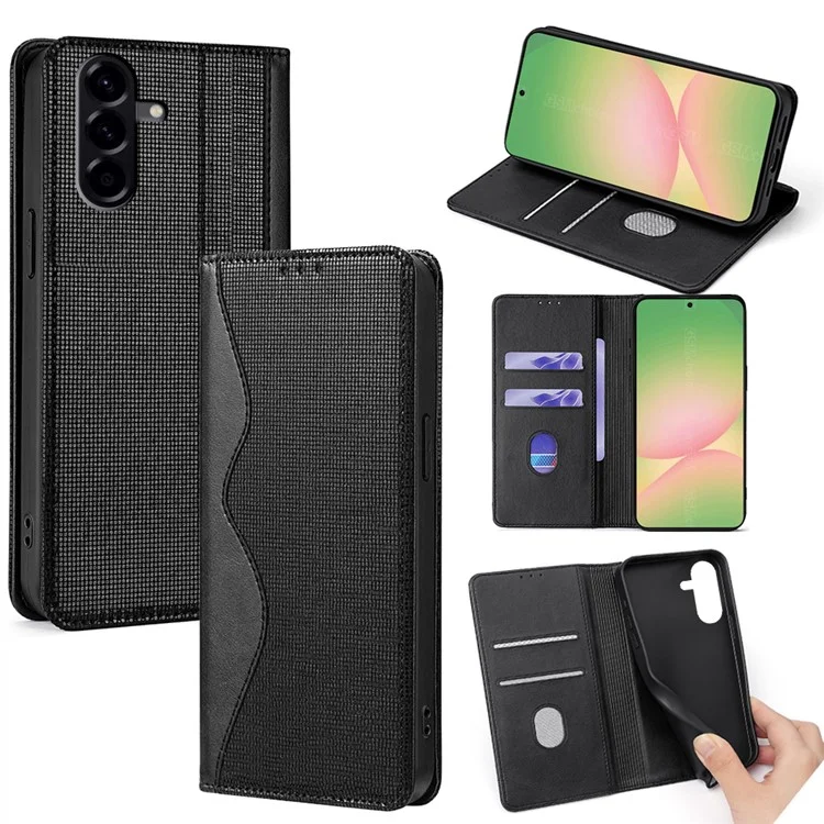 For Samsung Galaxy A56 5G Wallet Case Wave Shape RFID Blocking PU Leather Stand Phone Cover - Black
