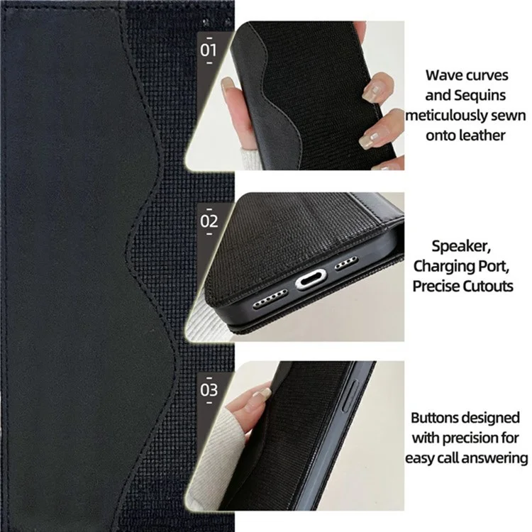 For Samsung Galaxy A56 5G Wallet Case Wave Shape RFID Blocking PU Leather Stand Phone Cover - Black