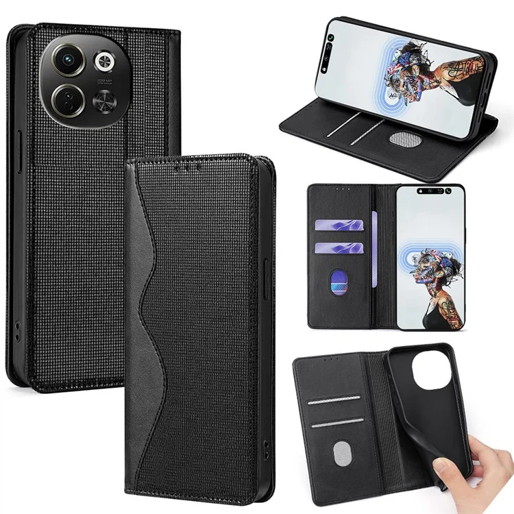 Wallet Case for TECNO Pova 6 Neo 5G / Spark 30 5G PU Leather Stand Phone Cover Wave Shape RFID Blocking - Black