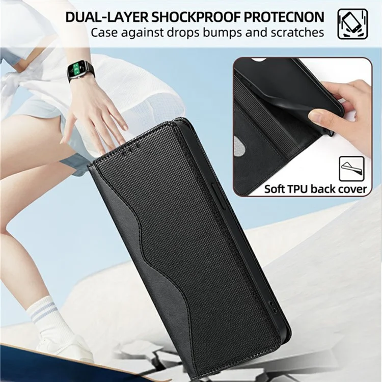 Wallet Case for TECNO Pova 6 Neo 5G / Spark 30 5G PU Leather Stand Phone Cover Wave Shape RFID Blocking - Black