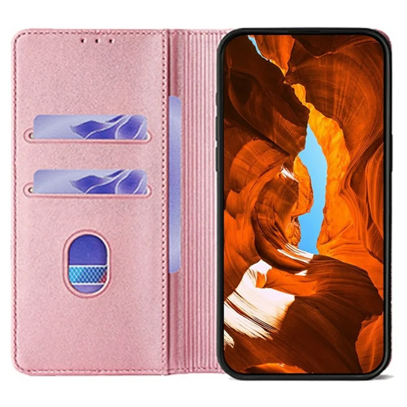 For Xiaomi Redmi Note 14 Pro 4G Wallet Case Wave Shape RFID Blocking PU Leather Stand Phone Cover - Rose Gold