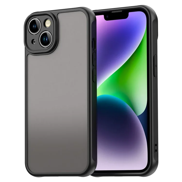 For iPhone 13 Case Drop Proof Airbags Frosted Translucent PC + TPU Phone Back Cover - Black