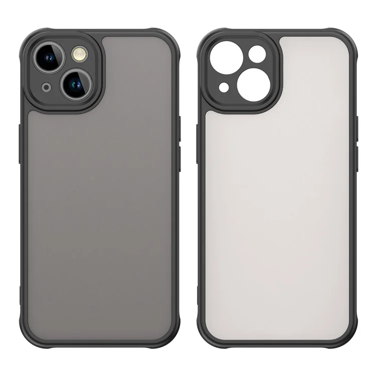 For iPhone 13 Case Drop Proof Airbags Frosted Translucent PC + TPU Phone Back Cover - Black