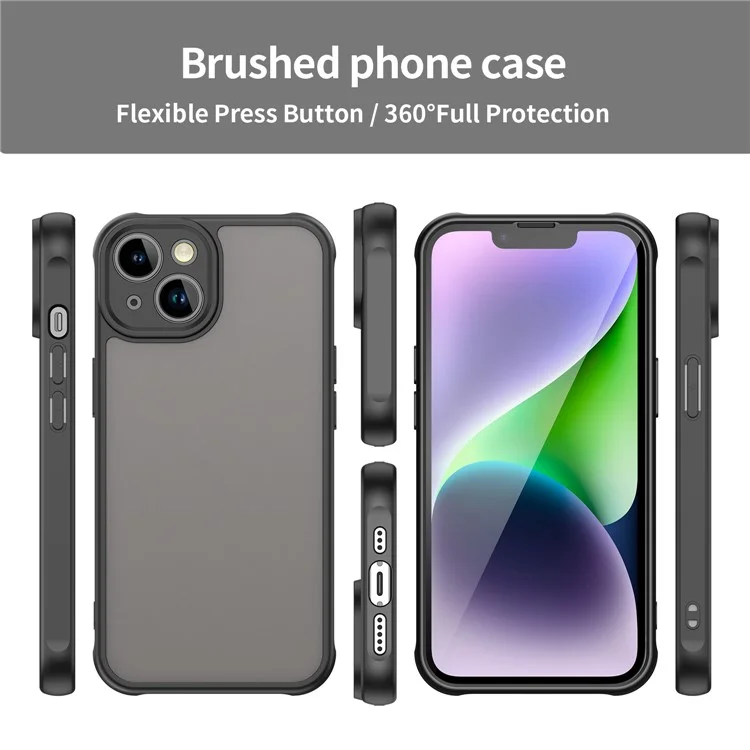 For iPhone 13 Case Drop Proof Airbags Frosted Translucent PC + TPU Phone Back Cover - Black