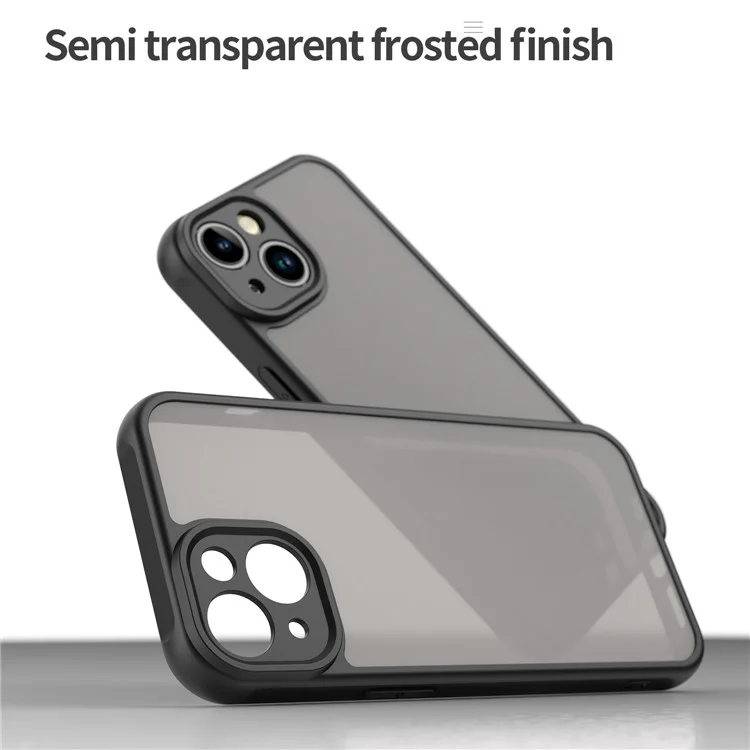 For iPhone 13 Case Drop Proof Airbags Frosted Translucent PC + TPU Phone Back Cover - Black