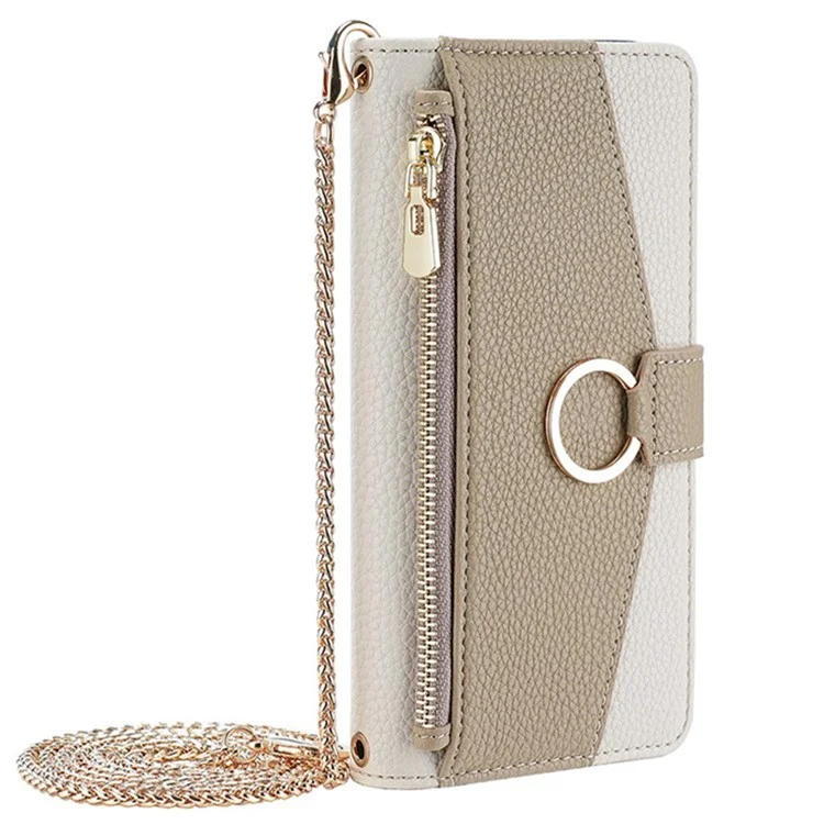 For iPhone 16e Case Mirror Wallet Leather Phone Cover with Chain Shoulder Strap - White