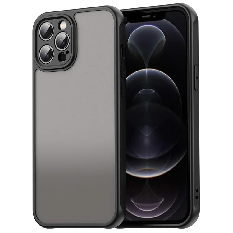 Coque pour iPhone 12 Pro Max Antichoc avec Coussins d'Air, Givré Translucide PC + TPU Protection Arrière - Noir