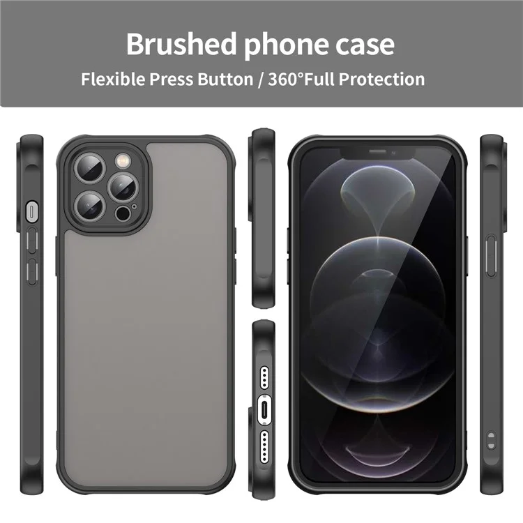 Coque pour iPhone 12 Pro Max Antichoc avec Coussins d'Air, Givré Translucide PC + TPU Protection Arrière - Noir
