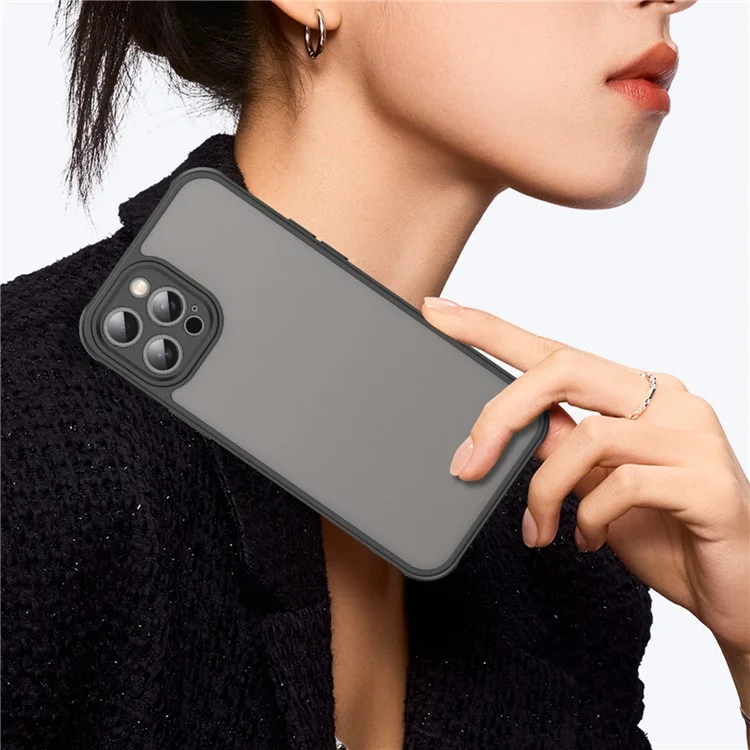 Coque pour iPhone 12 Pro Max Antichoc avec Coussins d'Air, Givré Translucide PC + TPU Protection Arrière - Noir