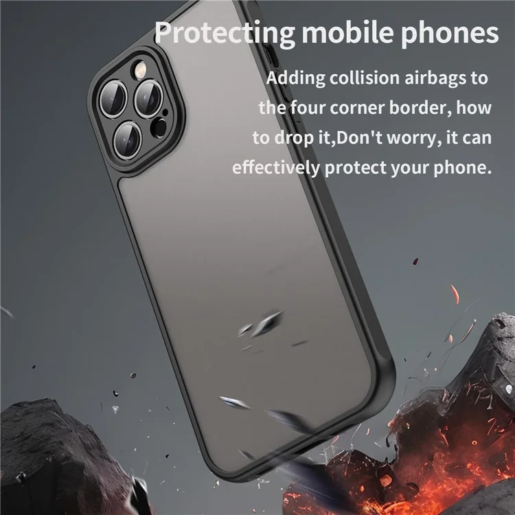 Coque pour iPhone 12 Pro Max Antichoc avec Coussins d'Air, Givré Translucide PC + TPU Protection Arrière - Noir