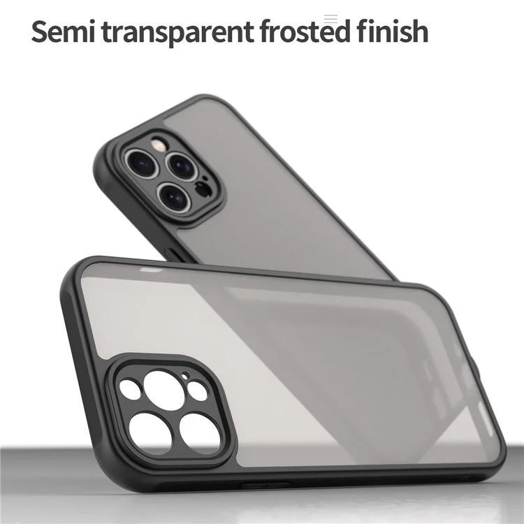 Coque pour iPhone 12 Pro Max Antichoc avec Coussins d'Air, Givré Translucide PC + TPU Protection Arrière - Noir