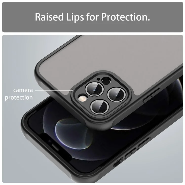 Coque pour iPhone 12 Pro Max Antichoc avec Coussins d'Air, Givré Translucide PC + TPU Protection Arrière - Noir