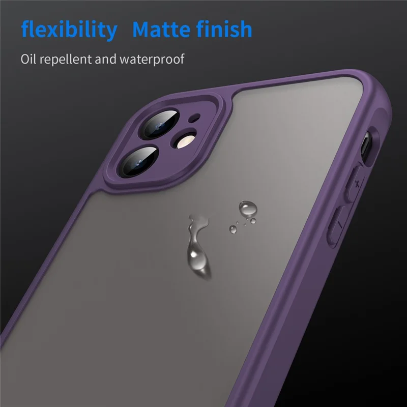 For iPhone 11 Case Drop Proof Airbags Frosted Translucent PC + TPU Phone Back Cover - Purple