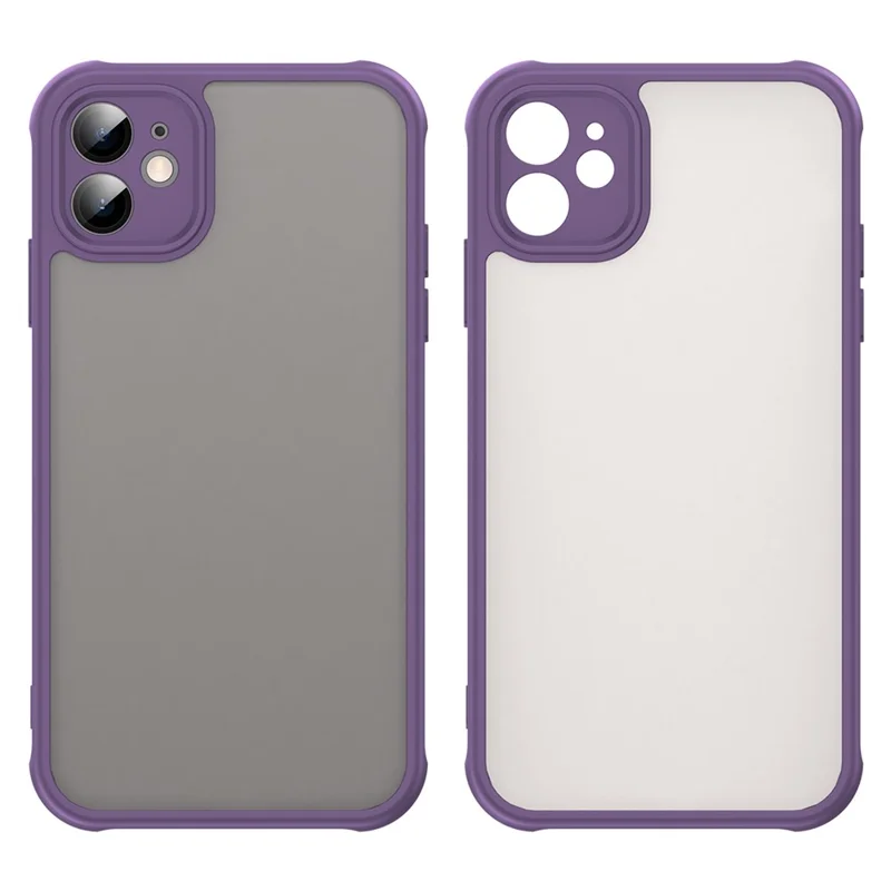 For iPhone 11 Case Drop Proof Airbags Frosted Translucent PC + TPU Phone Back Cover - Purple