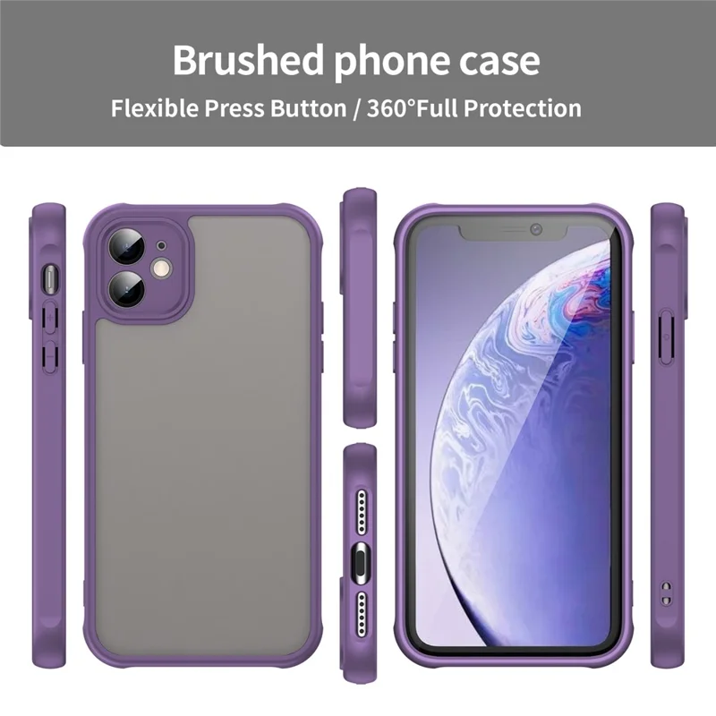 For iPhone 11 Case Drop Proof Airbags Frosted Translucent PC + TPU Phone Back Cover - Purple