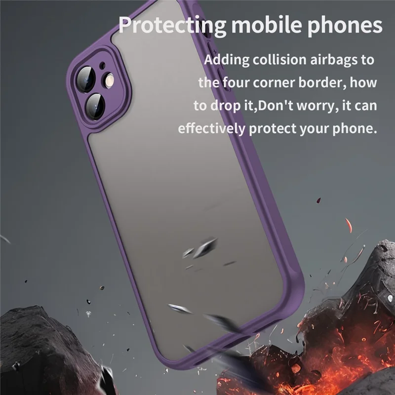 For iPhone 11 Case Drop Proof Airbags Frosted Translucent PC + TPU Phone Back Cover - Purple