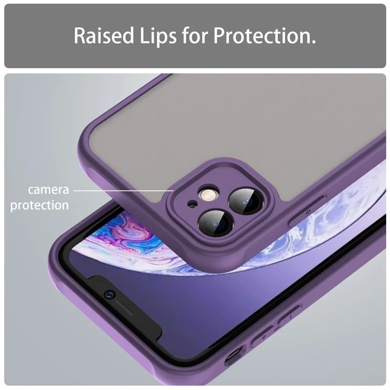 For iPhone 11 Case Drop Proof Airbags Frosted Translucent PC + TPU Phone Back Cover - Purple