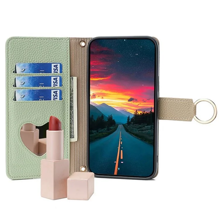 Wallet Case for TECNO Pova 6 Neo 5G / Spark 30 5G Mirror Leather Phone Cover with Chain Shoulder Strap - Green