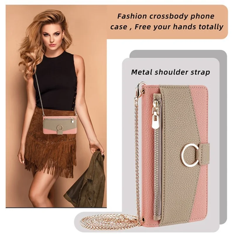 For OnePlus Ace 5 5G / 5 Pro 5G Case Mirror Wallet Leather Phone Cover with Chain Shoulder Strap - Pink