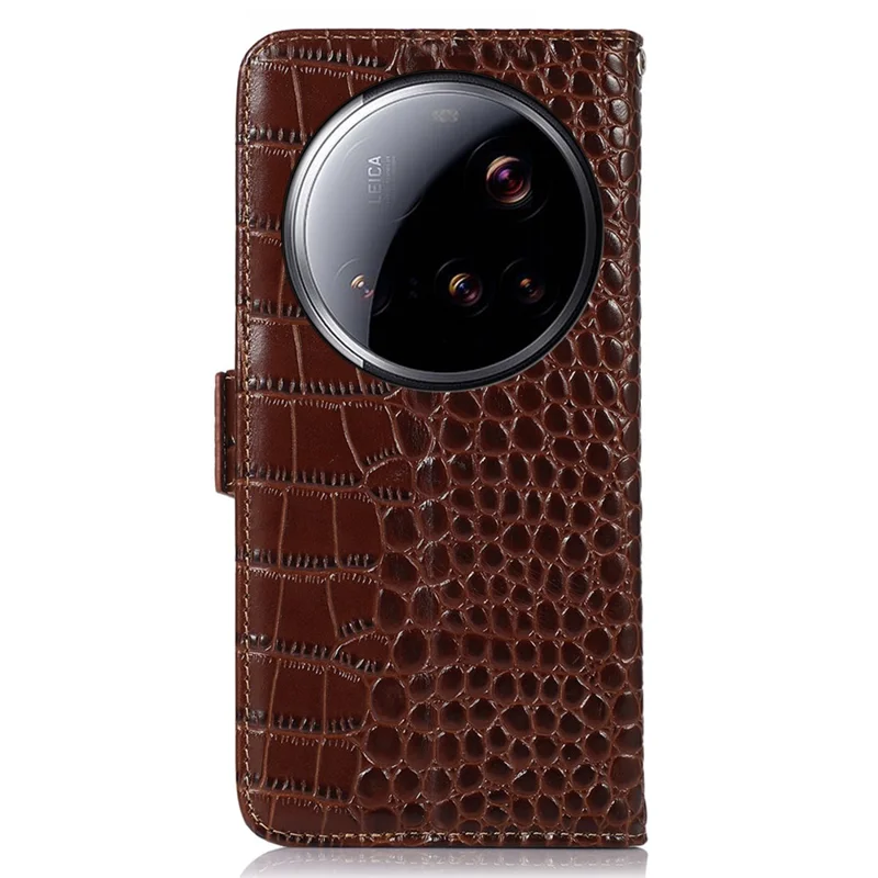 For Xiaomi 15 Ultra Case Crocodile Texture Genuine Cow Leather Phone Wallet Cover - Brown