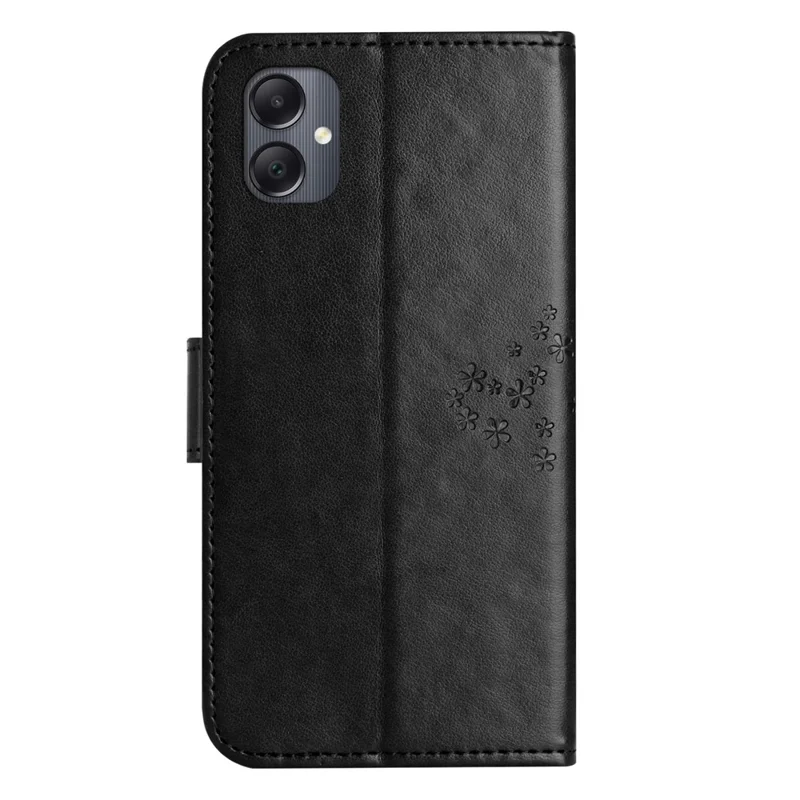 For Samsung Galaxy A07 4G / A06 5G / A06 4G Case PU Leather Owl Tree Imprinted Wallet Phone Cover - Black