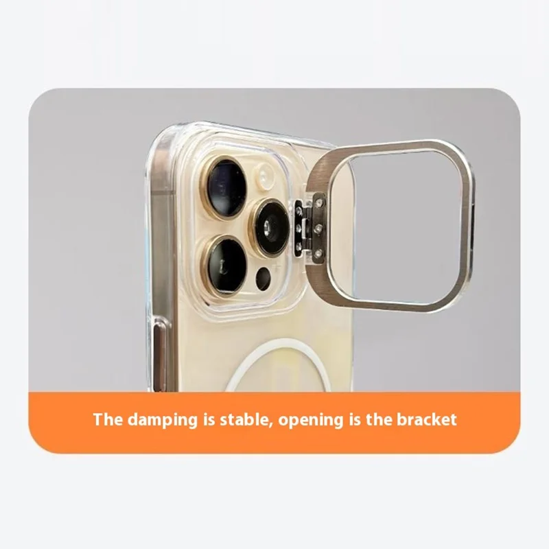 For iPhone 16 Pro Magnetic Case Gradient Color Hard PC Phone Cover Camera Lens Frame Kickstand - Gold