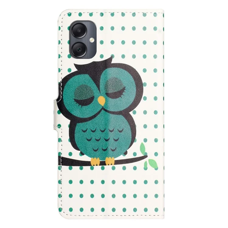 Cover a portafoglio per Samsung Galaxy A06 4G / A06 5G con stampa a motivi - Gufo a Pois in Pelle PU