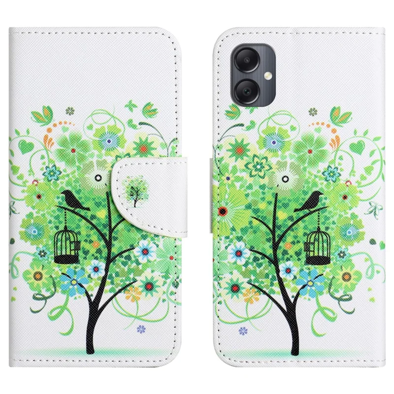 For Samsung Galaxy A07 4G / A06 5G / A06 4G Case Pattern Printing Cross Texture Leather Phone Cover - Green Tree