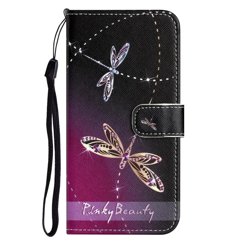 For Samsung Galaxy A07 4G / A07s 4G / A06 5G / A06 4G Case Pattern Print PU Leather Wallet Phone Cover Cross Texture - Dragonfly