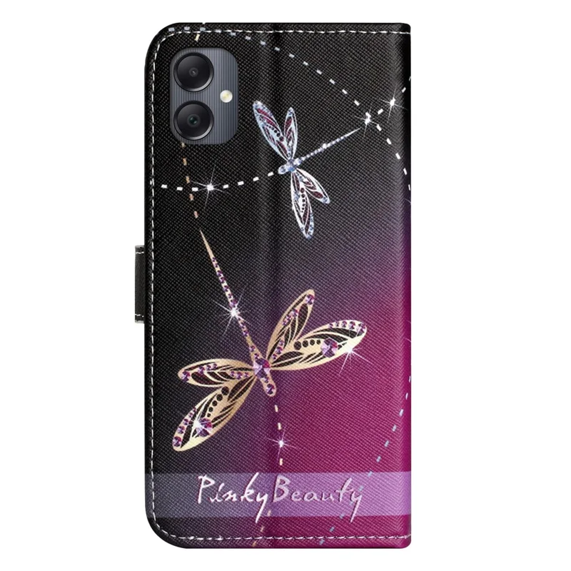 For Samsung Galaxy A07 4G / A07s 4G / A06 5G / A06 4G Case Pattern Print PU Leather Wallet Phone Cover Cross Texture - Dragonfly