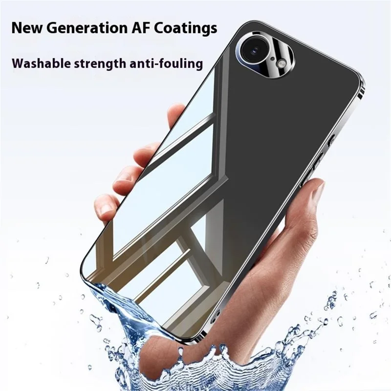 For iPhone 16e Case Electroplating PC Phone Back Cover with Camera Lens Protector - Black
