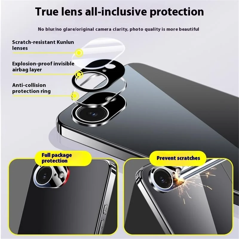 For iPhone 16e Case Electroplating PC Phone Back Cover with Camera Lens Protector - Black