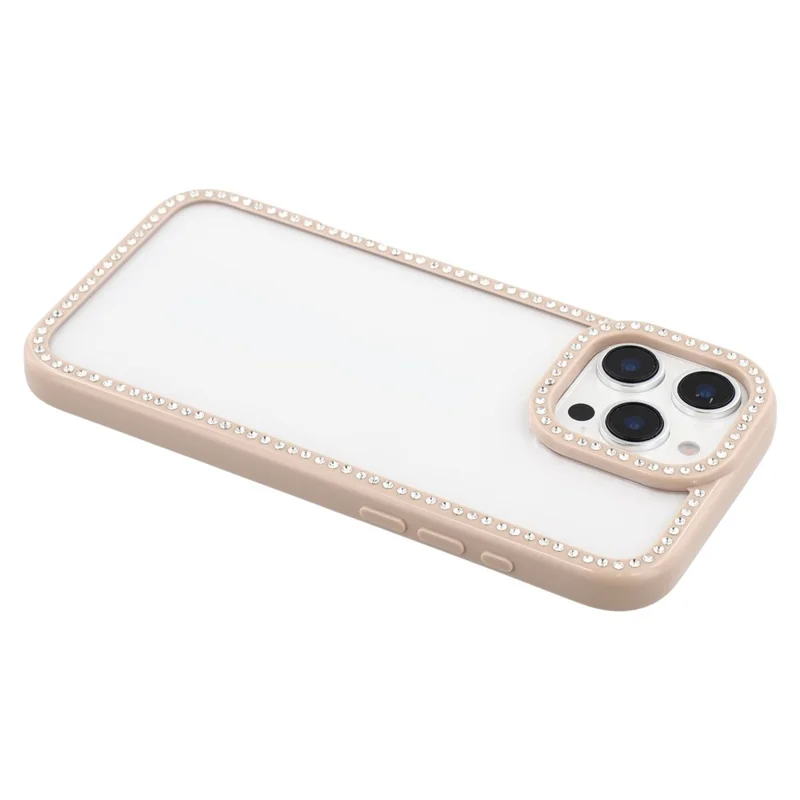 For iPhone 16 Pro Case Sparkling Rhinestone Decor TPU + PC Clear Phone Back Cover - Brown