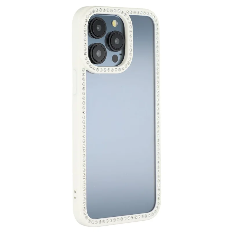 For iPhone 15 Pro Max Phone Case Sparkling Rhinestone Decor TPU + PC Clear Back Cover - White