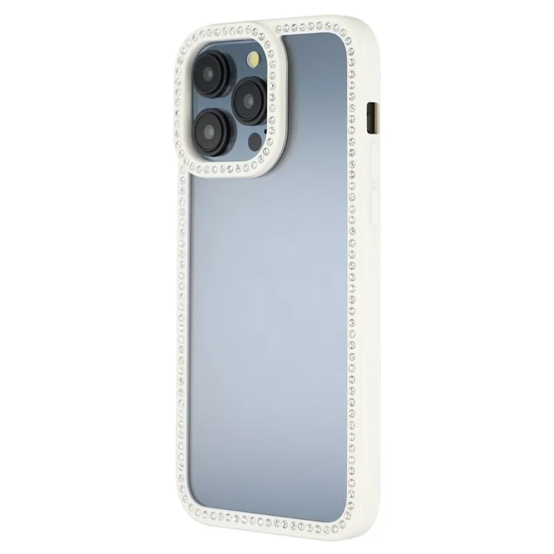 For iPhone 15 Pro Max Phone Case Sparkling Rhinestone Decor TPU + PC Clear Back Cover - White