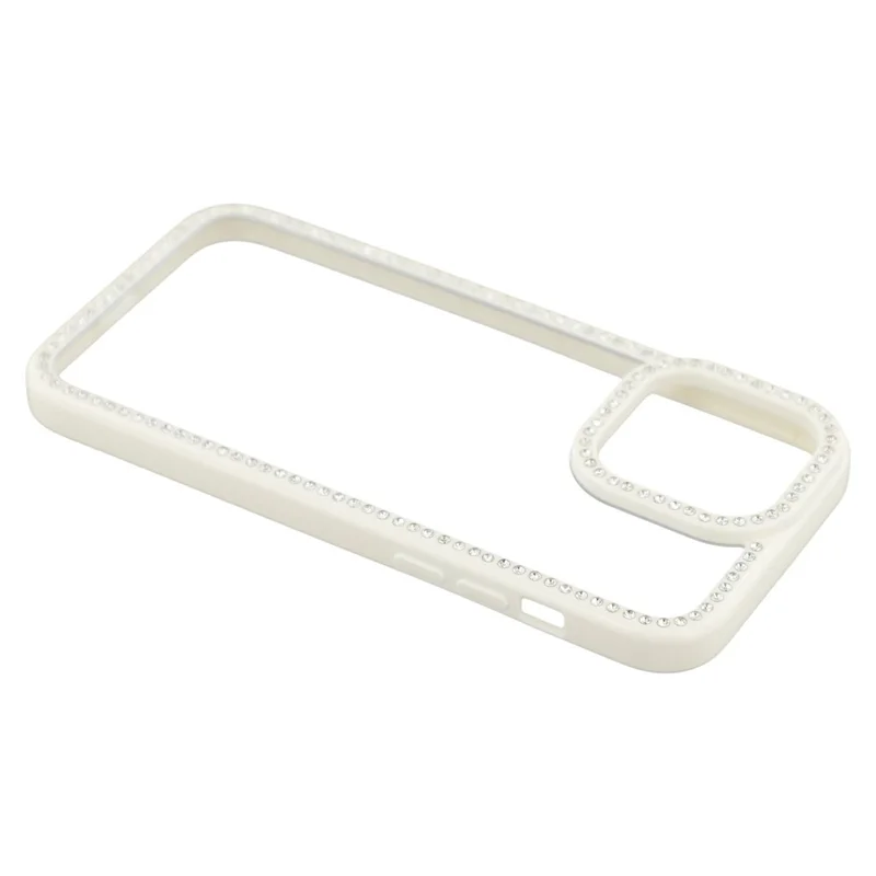 For iPhone 15 Pro Max Phone Case Sparkling Rhinestone Decor TPU + PC Clear Back Cover - White