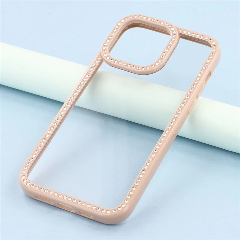 For iPhone 15 Pro Max Phone Case Sparkling Rhinestone Decor TPU + PC Clear Back Cover - Brown