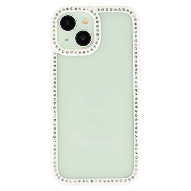 For iPhone 15 Case Sparkling Rhinestone Decor TPU + PC Clear Phone Back Cover - White