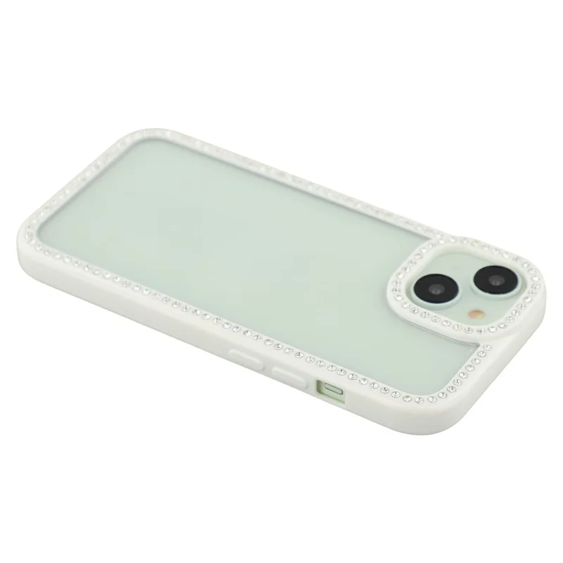 For iPhone 15 Case Sparkling Rhinestone Decor TPU + PC Clear Phone Back Cover - White