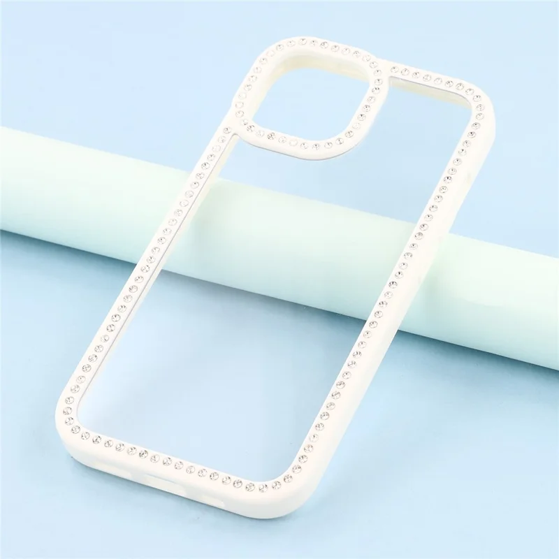 For iPhone 15 Case Sparkling Rhinestone Decor TPU + PC Clear Phone Back Cover - White
